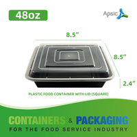 APSIC 48Oz Plastic Food Container With Lid (Square)