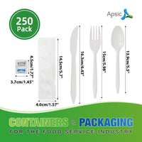 APSIC 6-IN-1 Disposable Medium Heavy Weight White Cutlery Kit - Individually Wrapped - 250 Sets