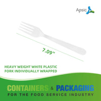 APSIC White Heavy Duty Individually Wrapped Plastic Fork - Food Service & Takeout Ready - 1000 Count