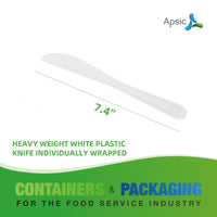 APSIC White Heavy Duty Individually Wrapped Plastic Knife - Food Service & Takeout Ready - 1000 Count