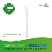 APSIC White Heavy Duty Disposable Plastic Knife - Food Service & Takeout Ready - 1000 Count