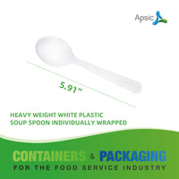 APSIC White Heavy Duty Individually Wrapped Plastic Soup Spoon - Food Service & Takeout Ready - 1000 Count