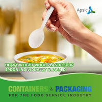 APSIC White Heavy Duty Individually Wrapped Plastic Soup Spoon - Food Service & Takeout Ready - 1000 Count