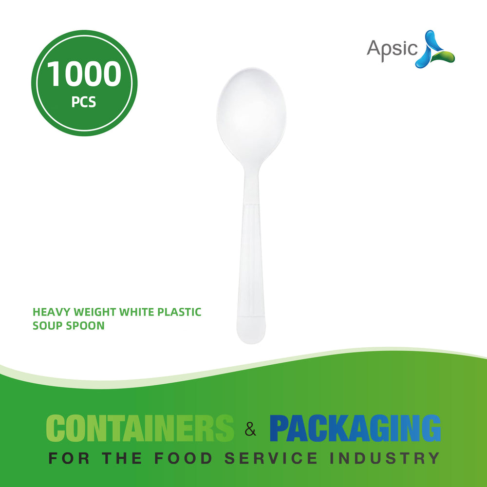 APSIC White Heavy Duty Disposable Plastic Soup Spoon - Food Service & Takeout Ready - 1000 Count