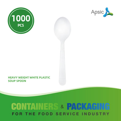 APSIC White Heavy Duty Disposable Plastic Soup Spoon - Food Service & Takeout Ready - 1000 Count