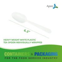 APSIC White Heavy Duty Individually Wrapped Plastic Tea Spoon - Food Service & Takeout Ready - 1000 Count