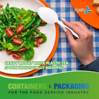 APSIC White Heavy Duty Individually Wrapped Plastic Tea Spoon - Food Service & Takeout Ready - 1000 Count