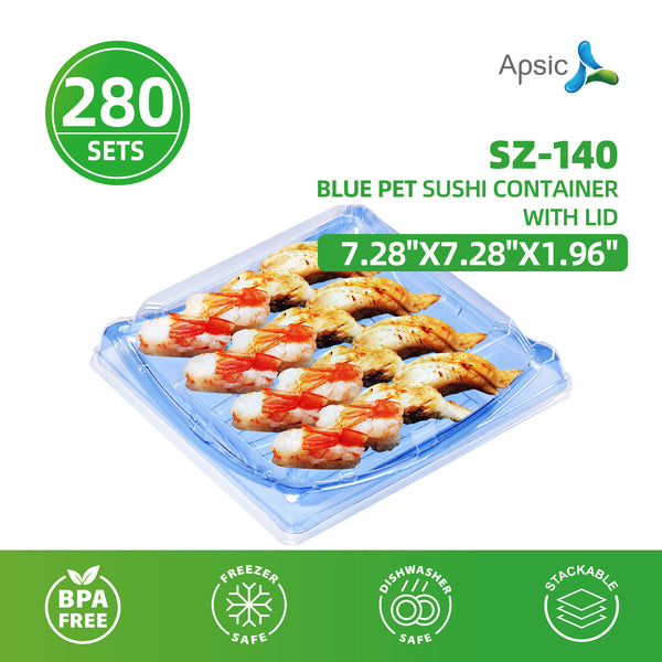 APSIC SZ-140 BLUE PET SUSHI CONTAINER WITH LID 7.28