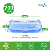 APSIC SZ-150 BLUE PET SUSHI CONTAINER WITH LID 9.44