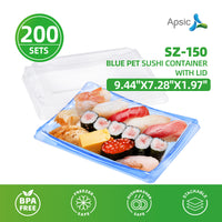 APSIC SZ-150 BLUE PET SUSHI CONTAINER WITH LID 9.44