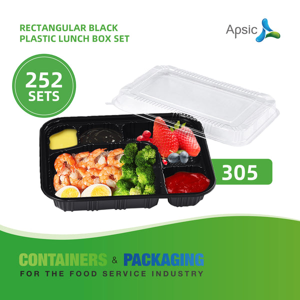 APSIC RECTANGULAR BLACK PLASTIC BENTO BOX SET 9.3
