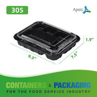 APSIC RECTANGULAR BLACK PLASTIC BENTO BOX SET 9.3