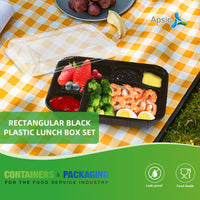APSIC RECTANGULAR BLACK PLASTIC BENTO BOX SET 9.3