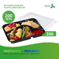 APSIC RECTANGULAR BLACK PLASTIC BENTO BOX SET 10.5