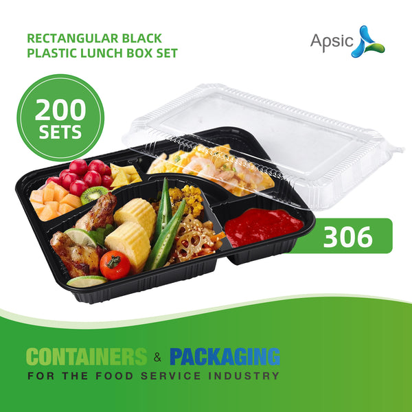 APSIC RECTANGULAR BLACK PLASTIC BENTO BOX SET 10.5