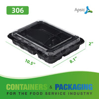 APSIC RECTANGULAR BLACK PLASTIC BENTO BOX SET 10.5