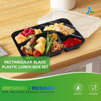 APSIC RECTANGULAR BLACK PLASTIC BENTO BOX SET 10.5