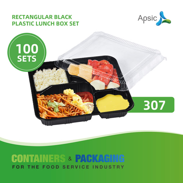 APSIC SQUARE BLACK PLASTIC BENTO BOX SET 10.6