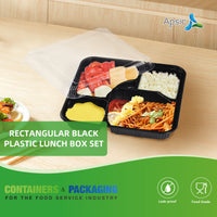 APSIC SQUARE BLACK PLASTIC BENTO BOX SET 10.6