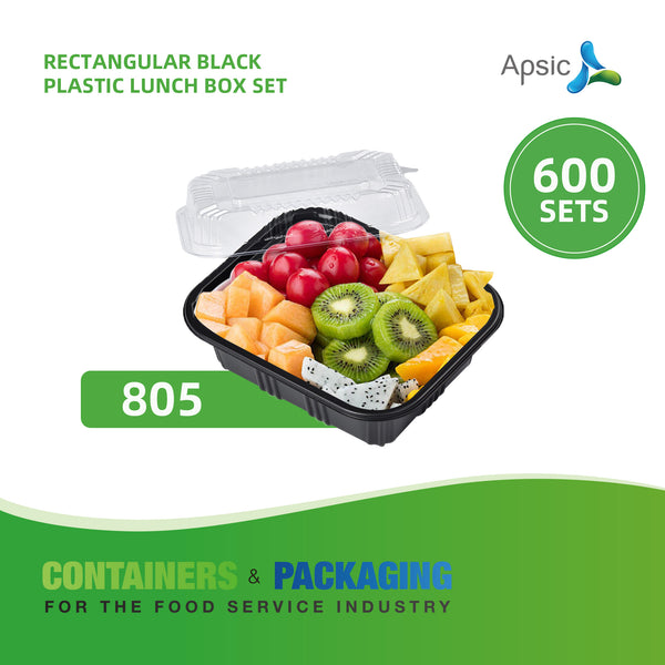 APSIC RECTANGULAR BLACK PLASTIC LUNCH BOX SET 5.4