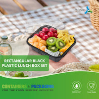 APSIC RECTANGULAR BLACK PLASTIC LUNCH BOX SET 5.4