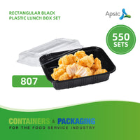 APSIC RECTANGULAR BLACK PLASTIC LUNCH BOX SET 6.5