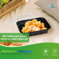 APSIC RECTANGULAR BLACK PLASTIC LUNCH BOX SET 6.5