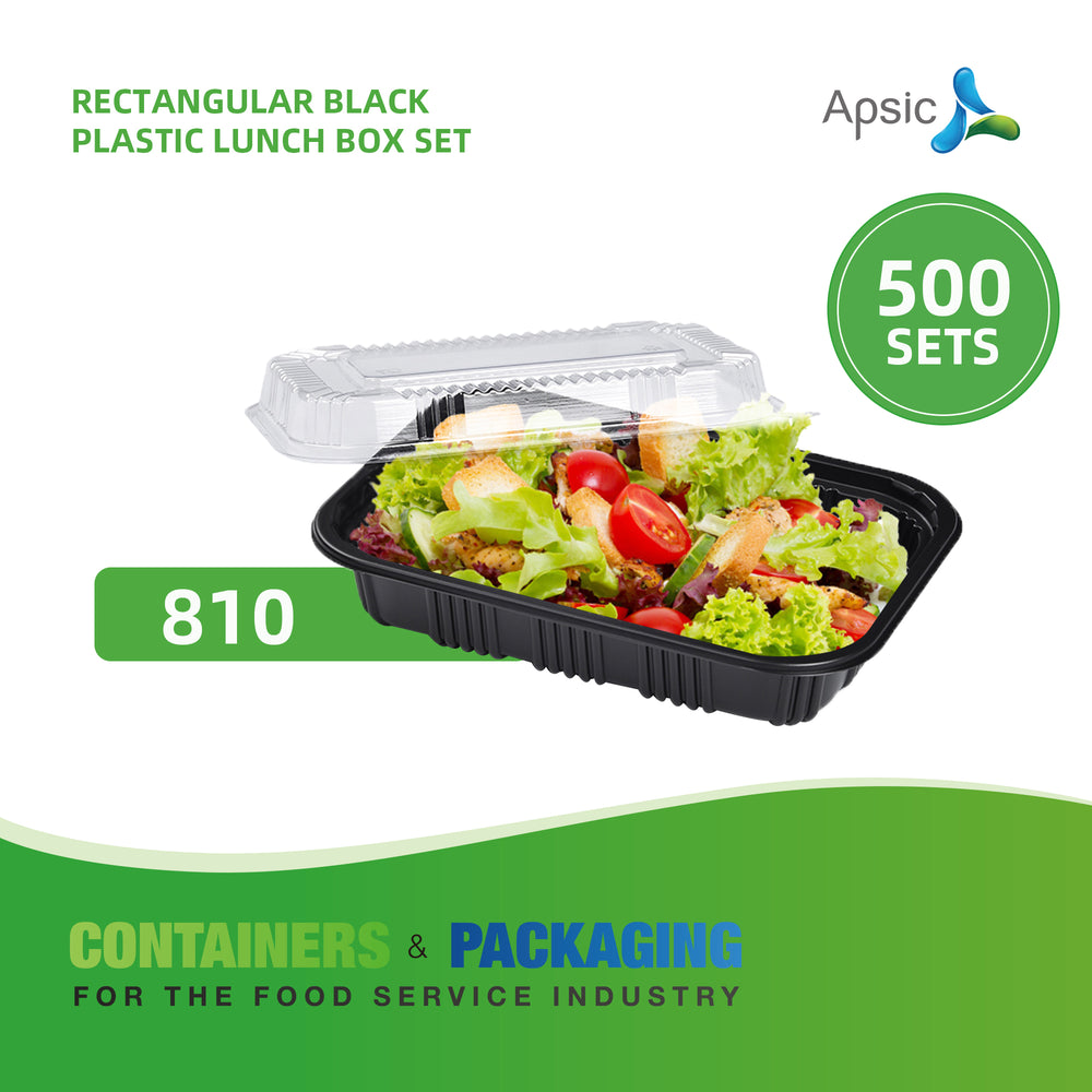 APSIC RECTANGULAR BLACK PLASTIC LUNCH BOX SET 7.2