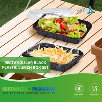 APSIC RECTANGULAR BLACK PLASTIC LUNCH BOX SET 7.2