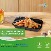 APSIC RECTANGULAR BLACK PLASTIC LUNCH BOX SET 8