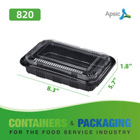 APSIC RECTANGULAR BLACK PLASTIC LUNCH BOX SET 8.3