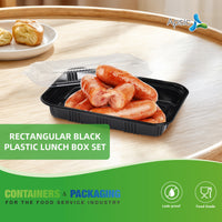 APSIC RECTANGULAR BLACK PLASTIC LUNCH BOX SET 8.3