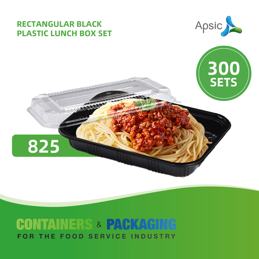 APSIC RECTANGULAR BLACK PLASTIC LUNCH BOX SET 9.1
