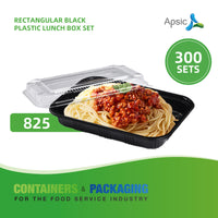APSIC RECTANGULAR BLACK PLASTIC LUNCH BOX SET 9.1