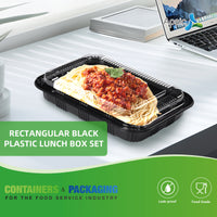 APSIC RECTANGULAR BLACK PLASTIC LUNCH BOX SET 9.1