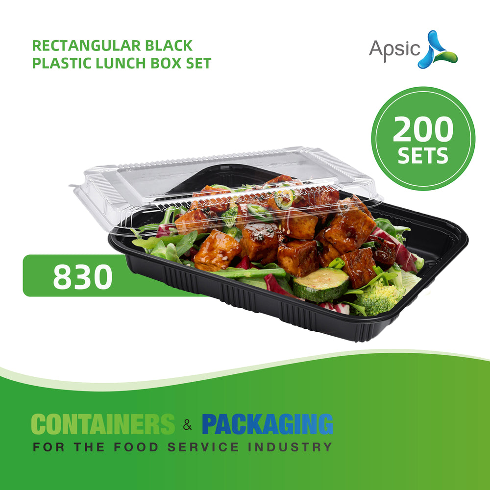 APSIC RECTANGULAR BLACK PLASTIC LUNCH BOX SET 10.4