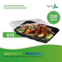 APSIC RECTANGULAR BLACK PLASTIC LUNCH BOX SET 10.4