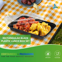 APSIC RECTANGULAR BLACK PLASTIC LUNCH BOX SET 10.4