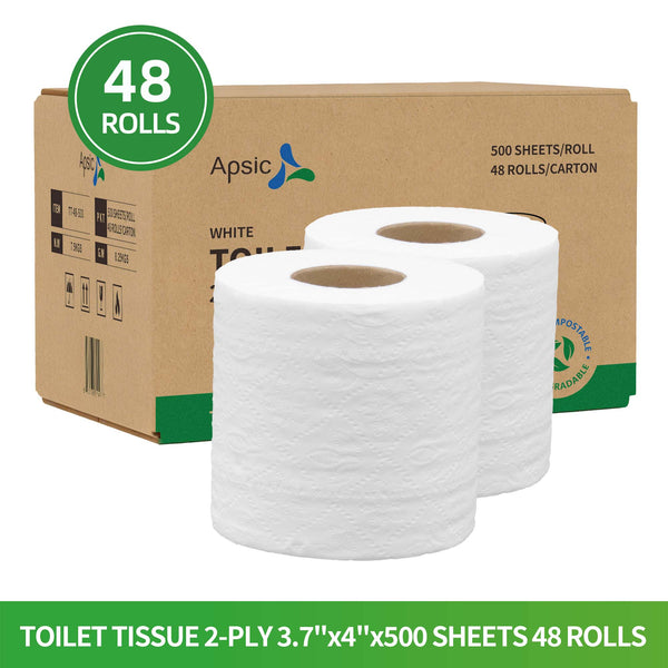 APSIC 2-Ply Toilet Tissue, 500 Sheets — 48 Rolls/Case