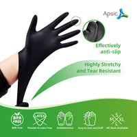 APSIC Black 4 Mil Disposable Gloves - Powder-Free All-Purpose - X-Large - 1000/Case