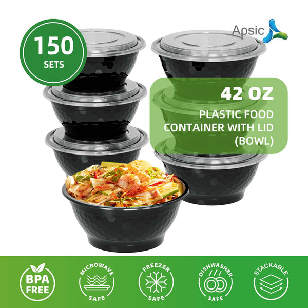 APSIC 42 Oz Plastic Food Container With Lid(Bowl)