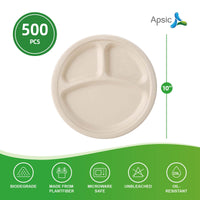 Bagasse 3-Compartment Round Plate 10