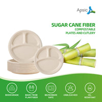 Bagasse 3-Compartment Round Plate 10