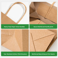 APSIC Kraft Paper Bags w/ Handles 13x7x13, 250 Pack (PB-04)